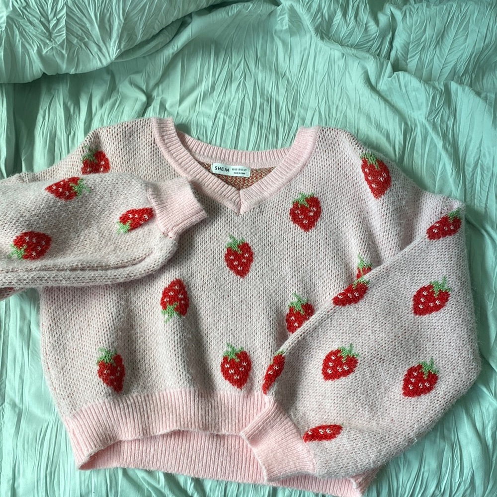 Pink strawberry sweater 11/12 girls